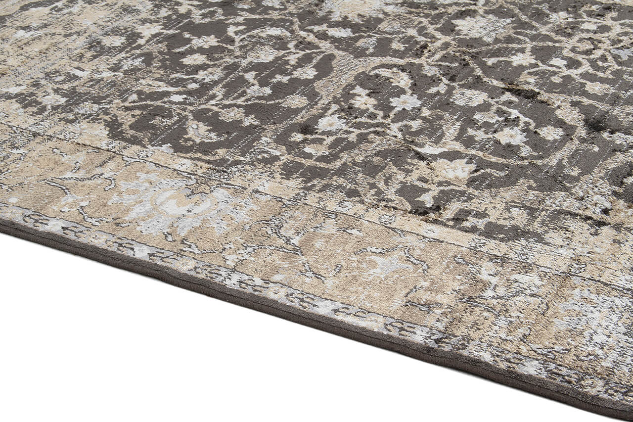 Tappeto Vintage D – Classico con Frange – Nero Beige