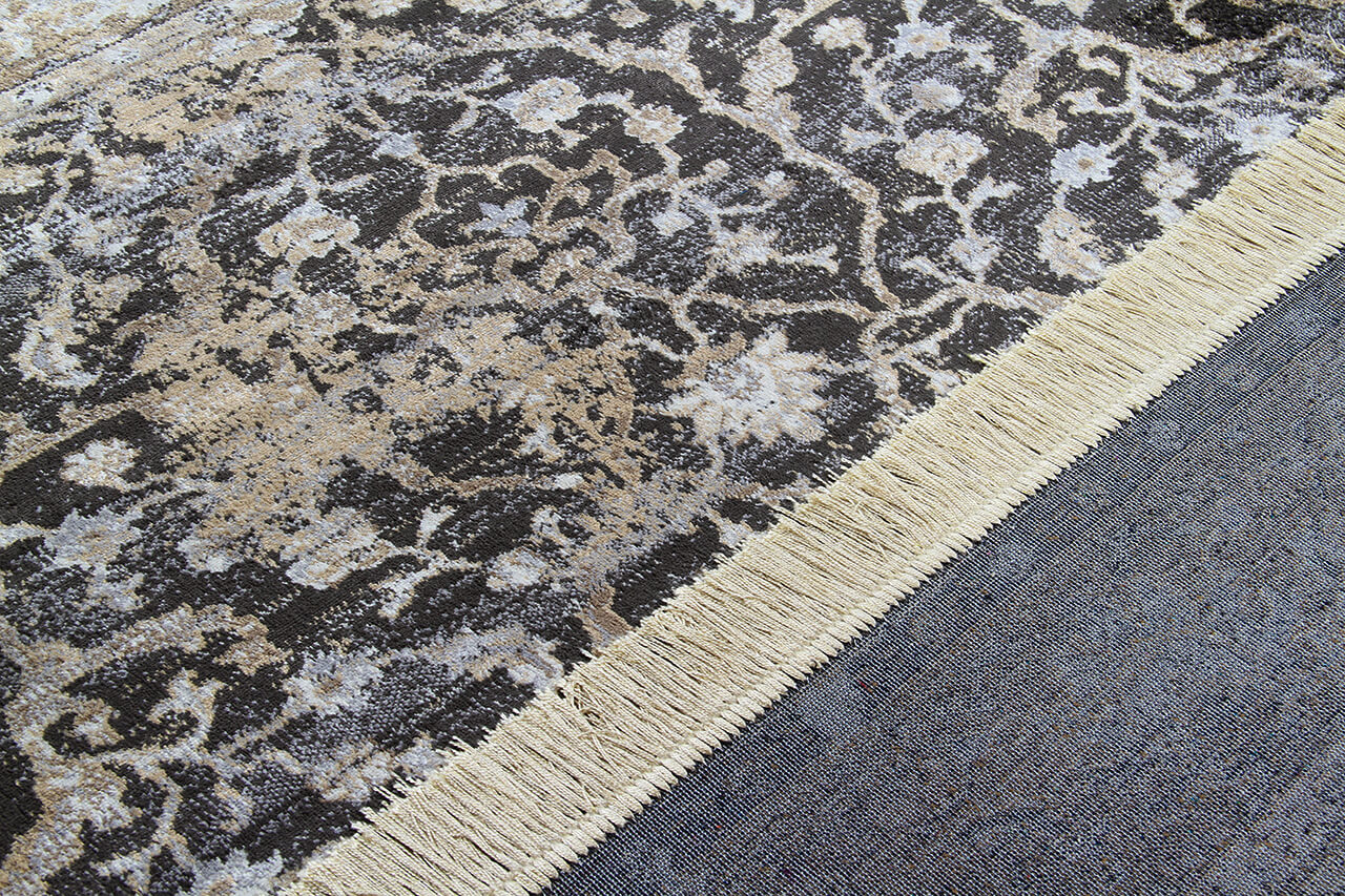 Tappeto Vintage D – Classico con Frange – Nero Beige