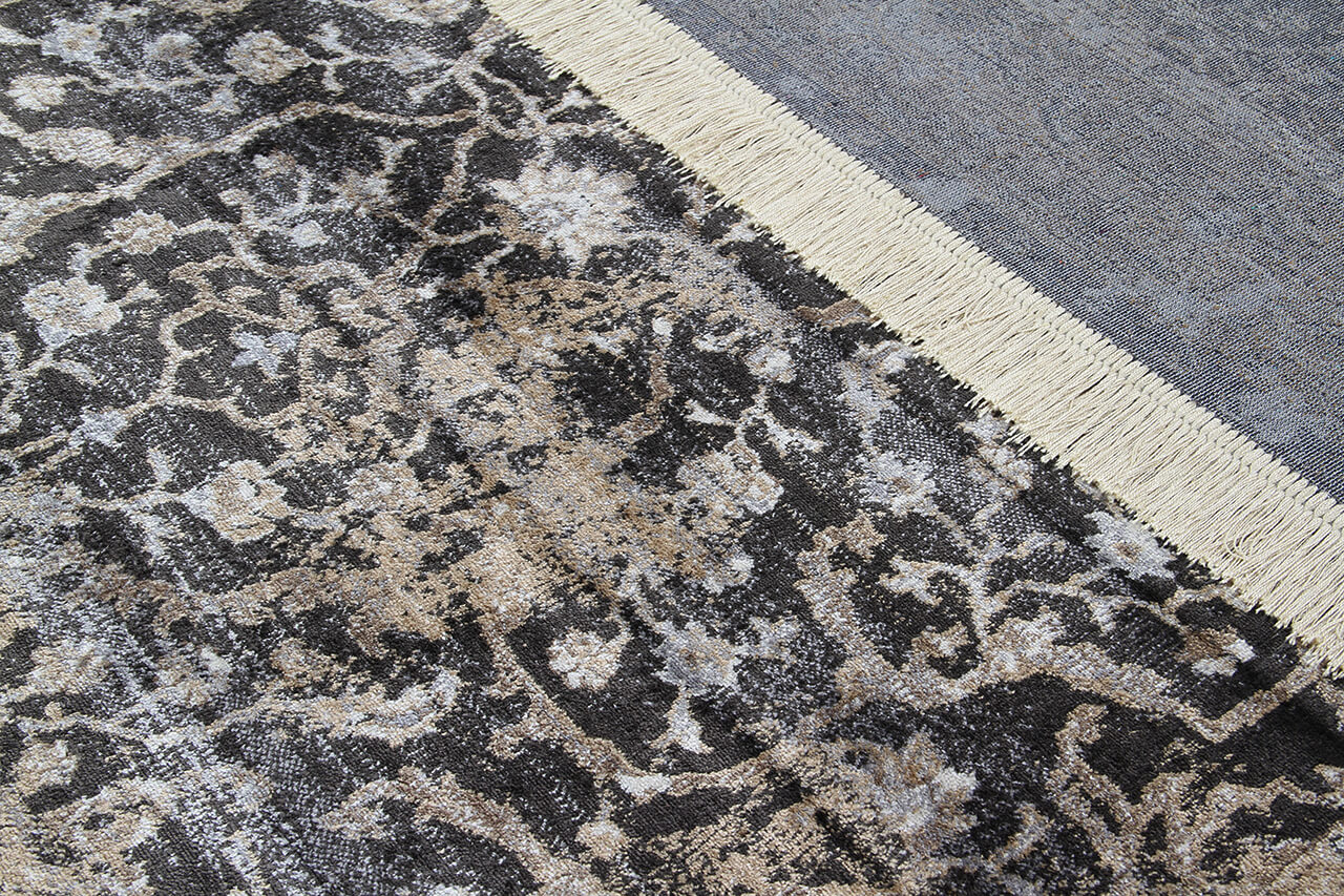 Tappeto Vintage D – Classico con Frange – Nero Beige