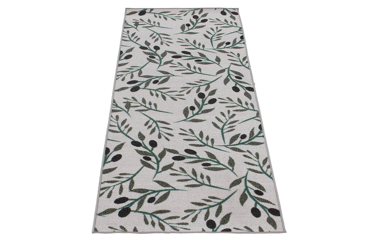 Tappeto Passatoia Cucina OLIVE BRANCH - Disegno Olivo Verde con fondo Antiscivolo | Ideale per Cucina e Bagno