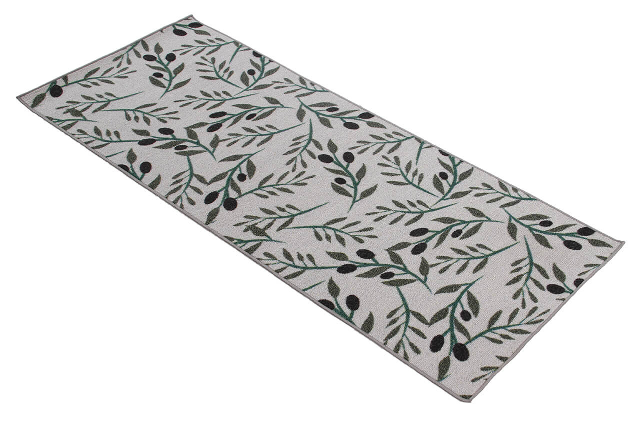 Tappeto Passatoia Cucina OLIVE BRANCH - Disegno Olivo Verde con fondo Antiscivolo | Ideale per Cucina e Bagno