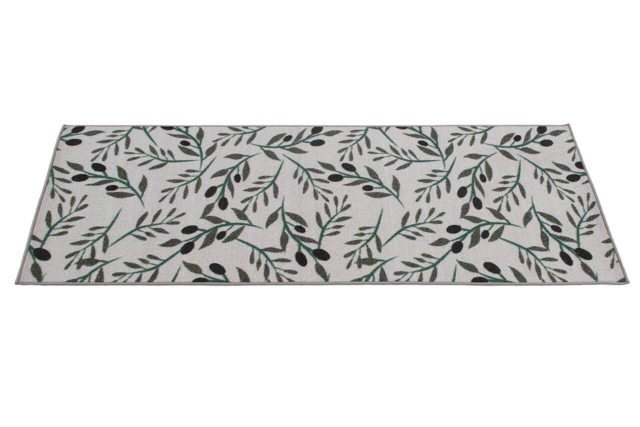 Tappeto Passatoia Cucina OLIVE BRANCH - Disegno Olivo Verde con fondo Antiscivolo | Ideale per Cucina e Bagno