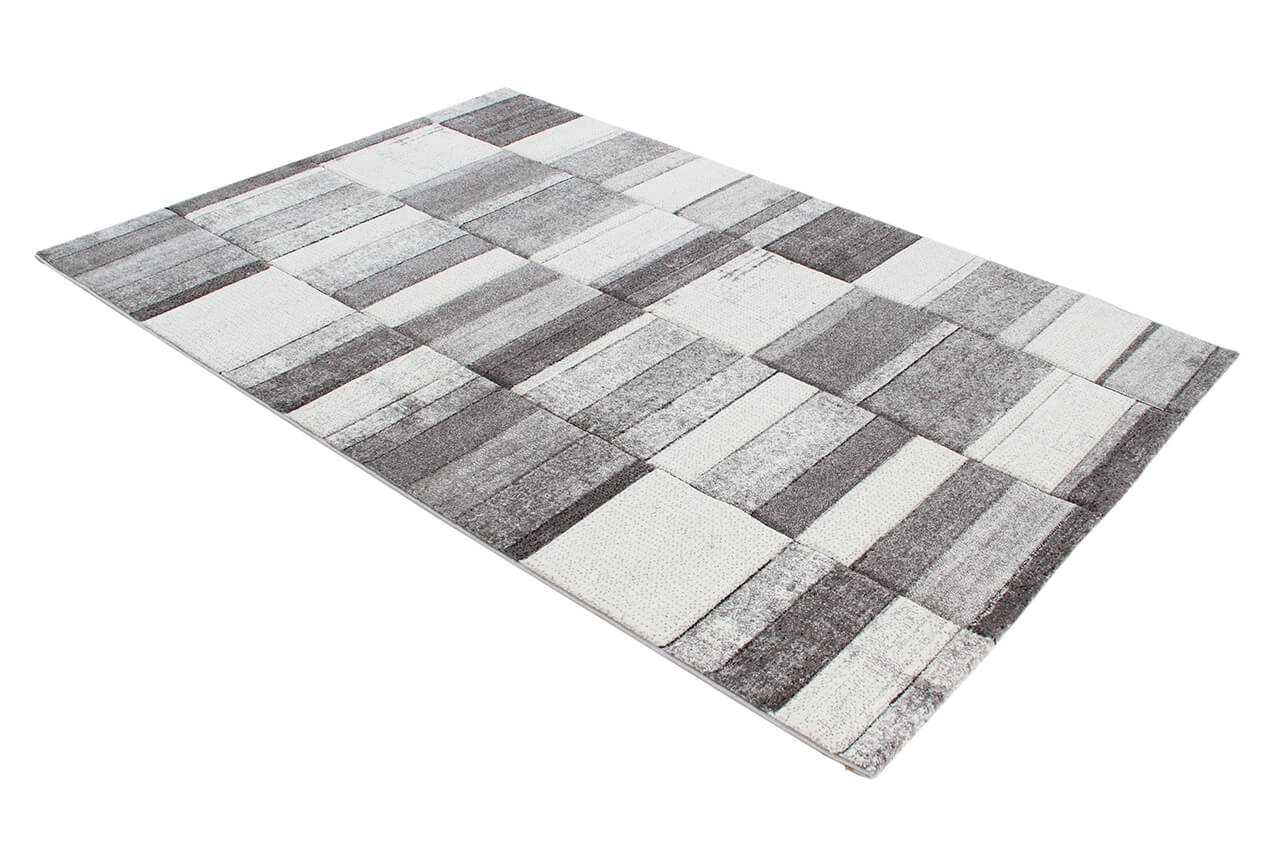 Tappeto Moderno Ray Geometrico - Grigio Bianco - Antiscivolo | Ideale per Soggiorno, Camera da Letto, Sala da Pranzo