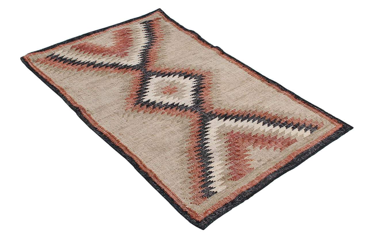 Tappeto Kilim in Juta e Cotone - Stile Etnico Tradizionale - Kilim Nirvana - Fatto a Mano - Materiali Sostenibile