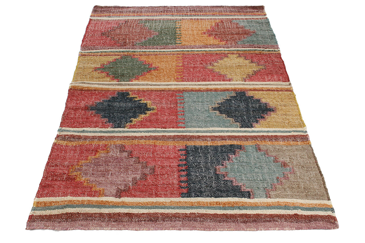 Tappeto Kilim in Juta e Cotone - Stile Etnico Tradizionale - Kilim Nirvana - Fatto a Mano - Materiali Sostenibile