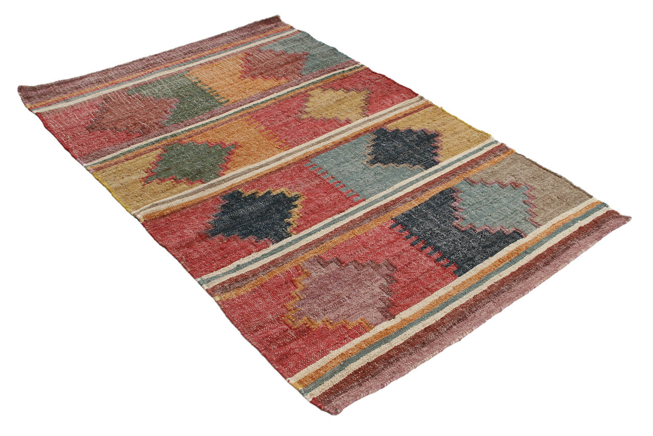 Tappeto Kilim in Juta e Cotone - Stile Etnico Tradizionale - Kilim Nirvana - Fatto a Mano - Materiali Sostenibile