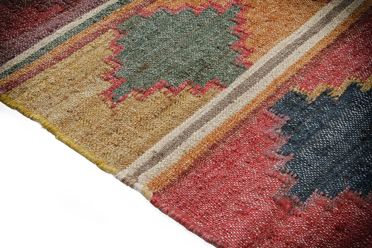 Tappeto Kilim in Juta e Cotone - Stile Etnico Tradizionale - Kilim Nirvana - Fatto a Mano - Materiali Sostenibile