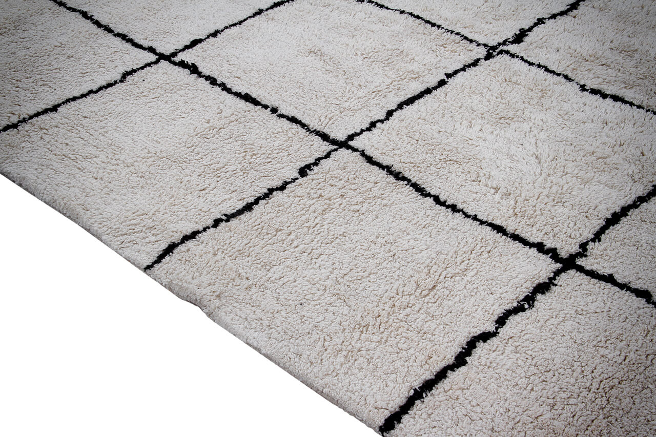 Tappeto Bianco Geometrico in Cotone Naturale Fatto a Mano in India, Lavabile in Lavatrice, Stile Berbero per Salotto e Camera da Letto