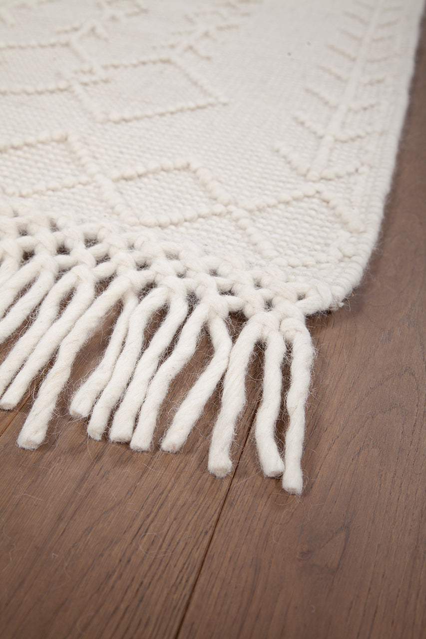 Tappeto Kilim AVORIO in Lana e Cotone Bianco | Realizzato a Mano, Ideale per Cucina Bagno