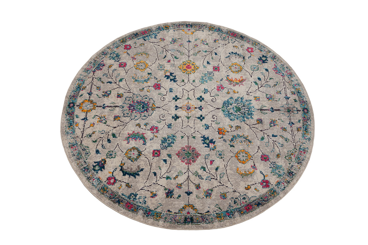 Tappeto Rotondo 200cm Ø Stile Orientale Multicolore Mamoo A - Antiscivolo - Ideale per Soggiorno e Camera da Letto