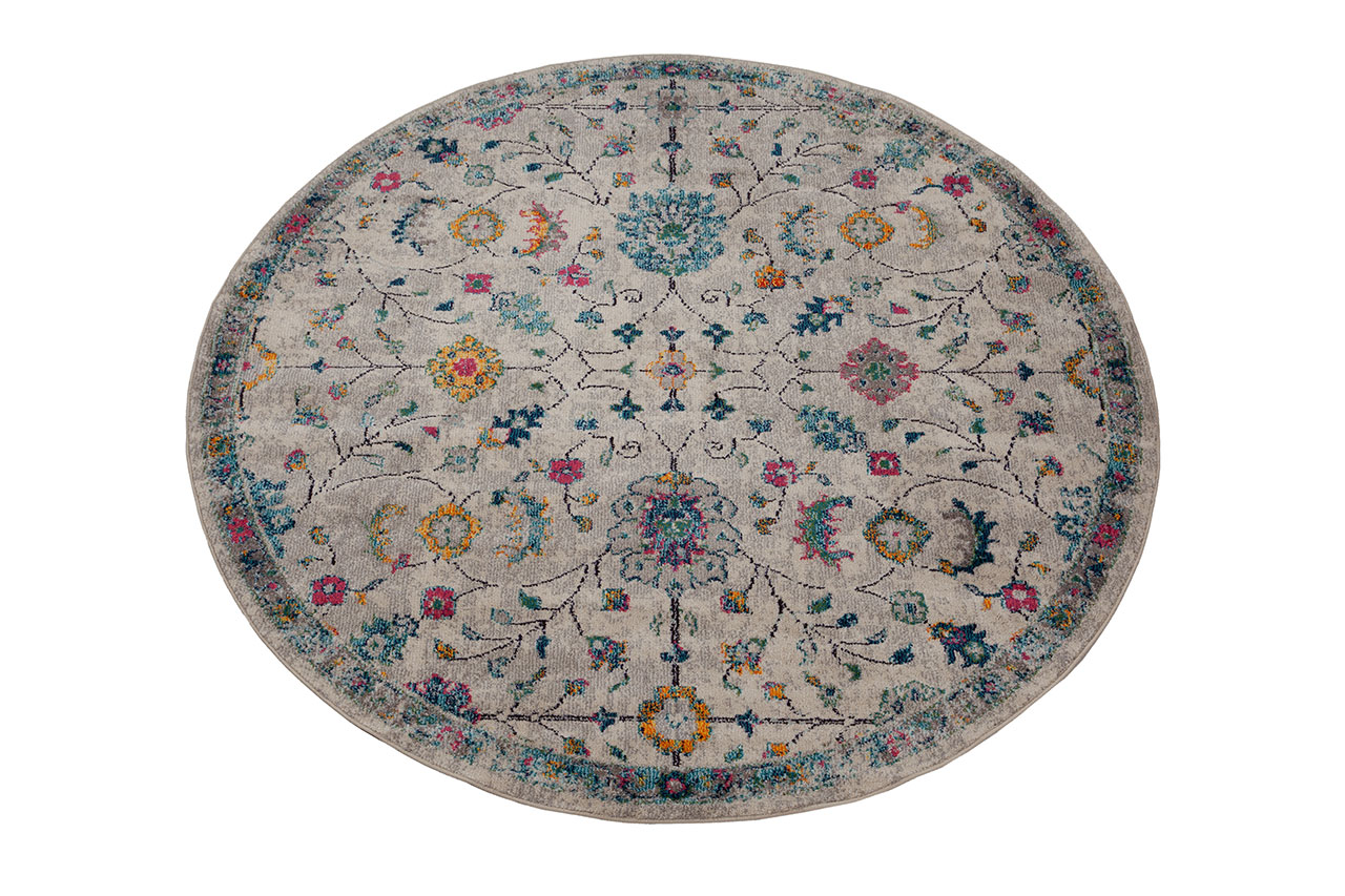 Tappeto Rotondo 200cm Ø Stile Orientale Multicolore Mamoo A - Antiscivolo - Ideale per Soggiorno e Camera da Letto