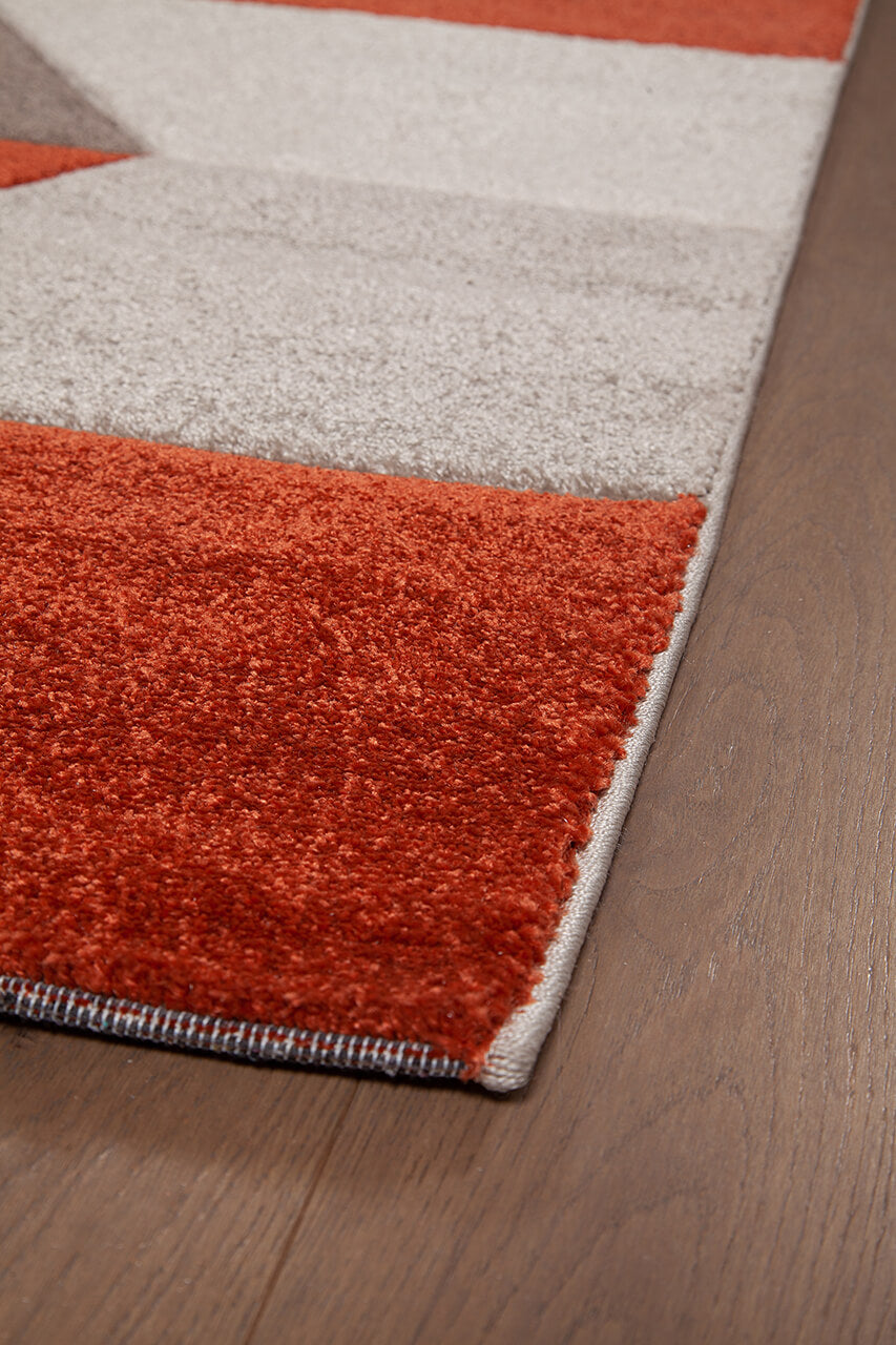 Tappeto Moderno Carve Geometrico - Grigio e Arancione Rust - Antiscivolo - Ideale per Soggiorno, Camera da Letto, Sala da Pranzo