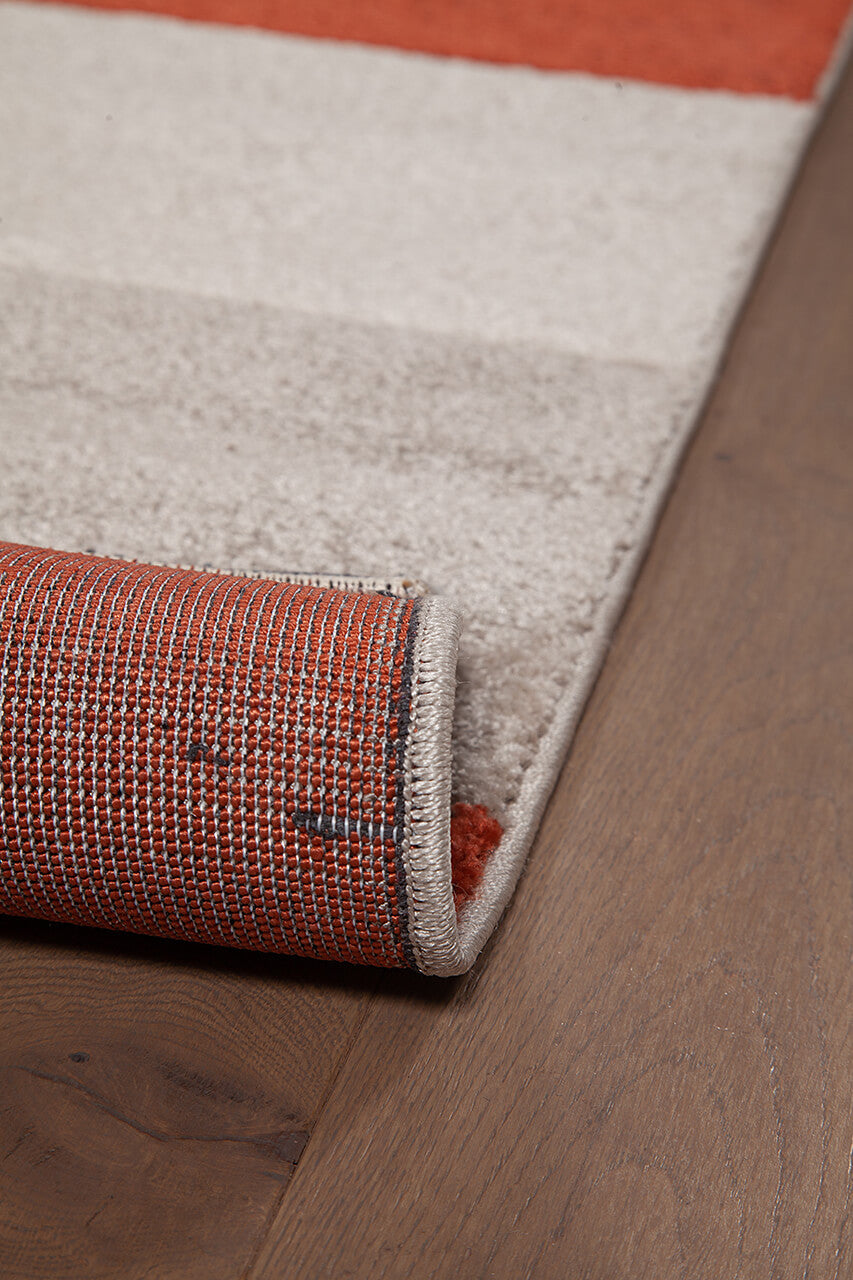 Tappeto Moderno Carve Geometrico - Grigio e Arancione Rust - Antiscivolo - Ideale per Soggiorno, Camera da Letto, Sala da Pranzo