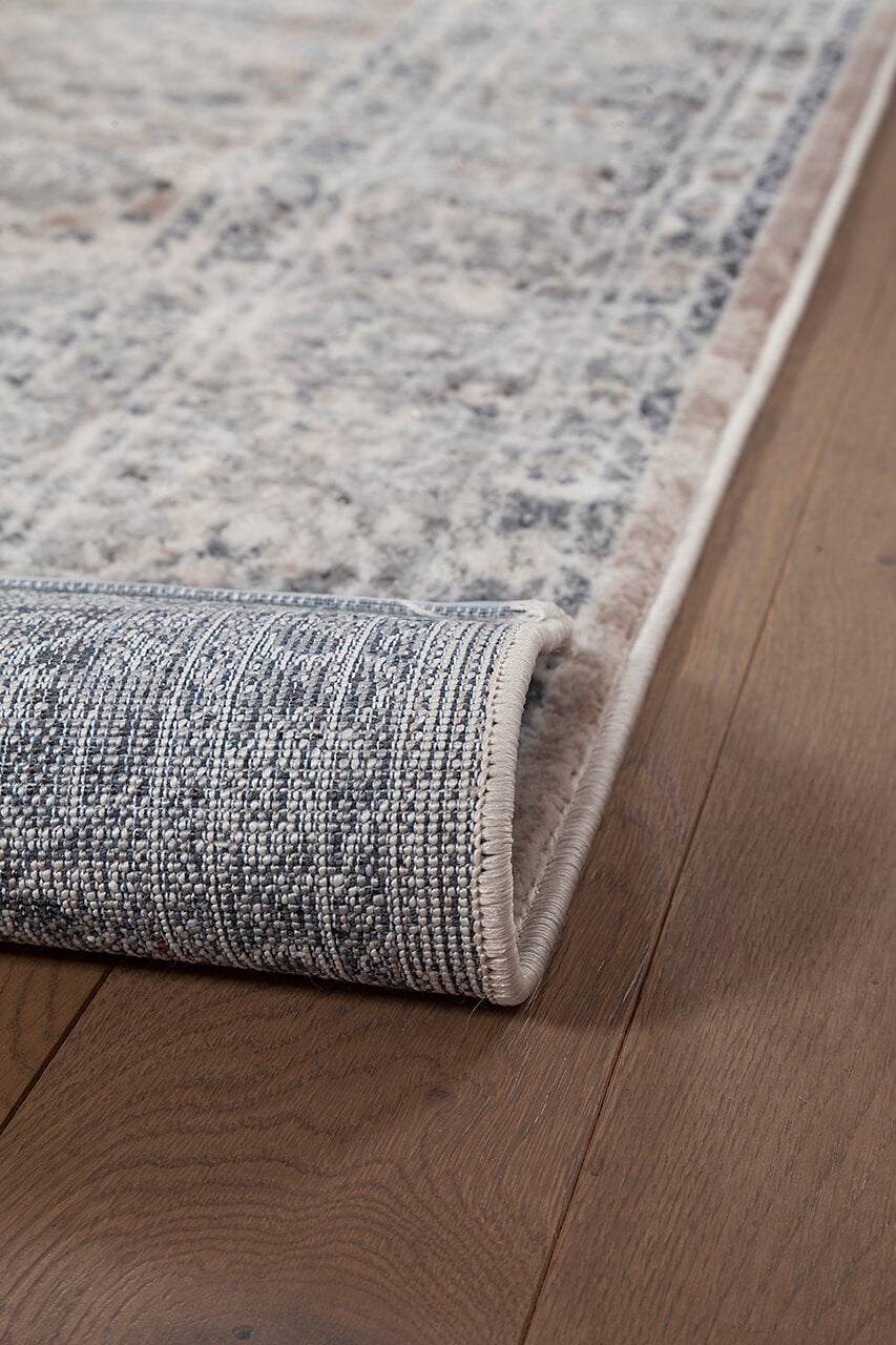 Tappeto Classico Vintage Crema Blu - Ohio D - Antiscivolo - Ideale per Soggiorno, Sala da Pranzo e Camera da letto