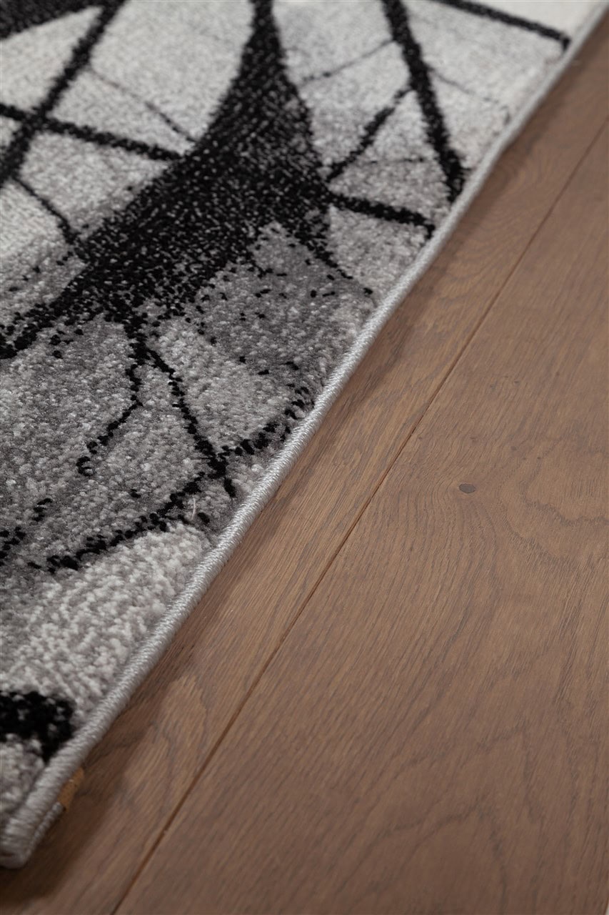Tappeto Moderno "Foglie" Leaves Grigio Nero | Ideale per Soggiorno, Sala da Pranzo, Camera da Letto