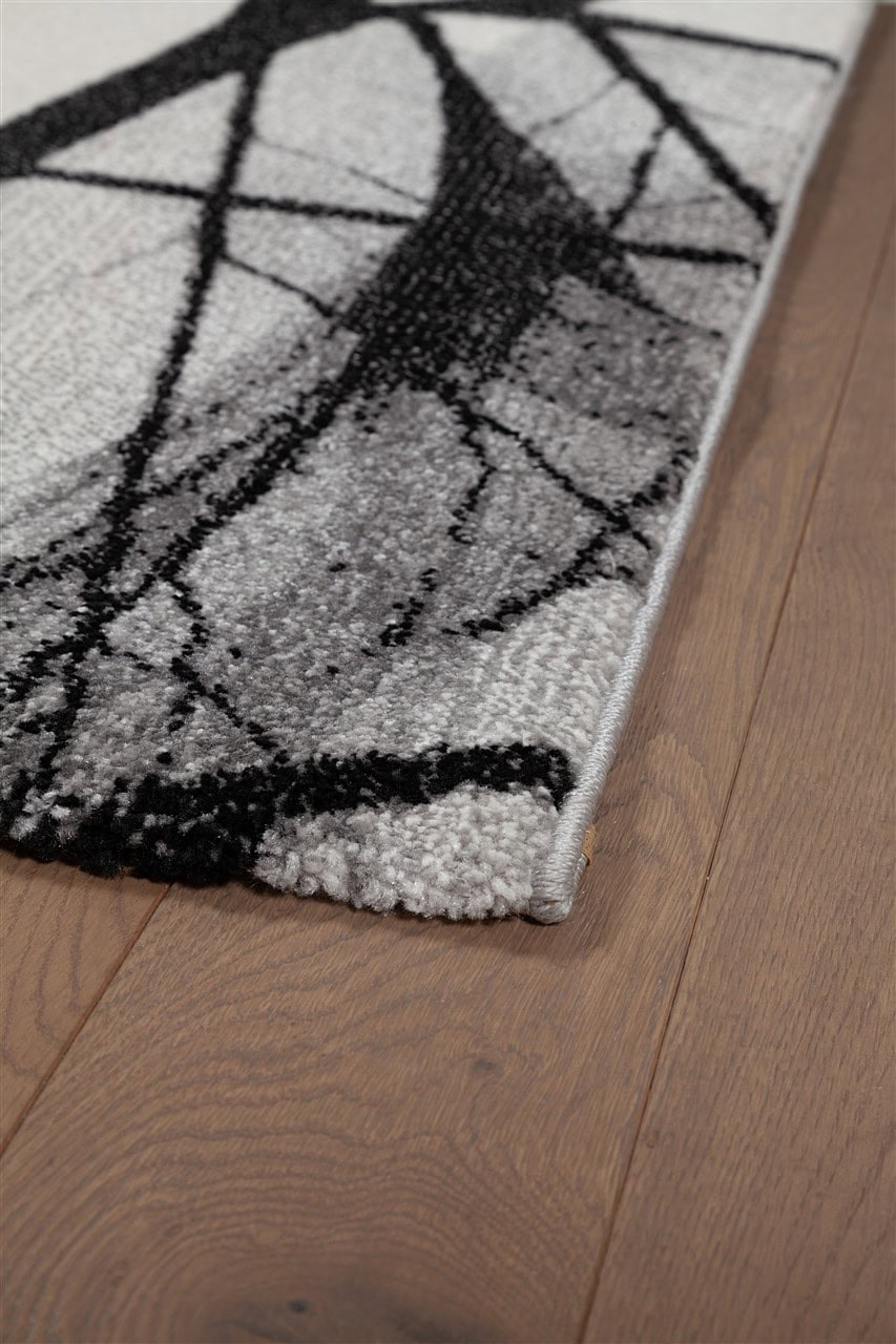 Tappeto Moderno "Foglie" Leaves Grigio Nero | Ideale per Soggiorno, Sala da Pranzo, Camera da Letto