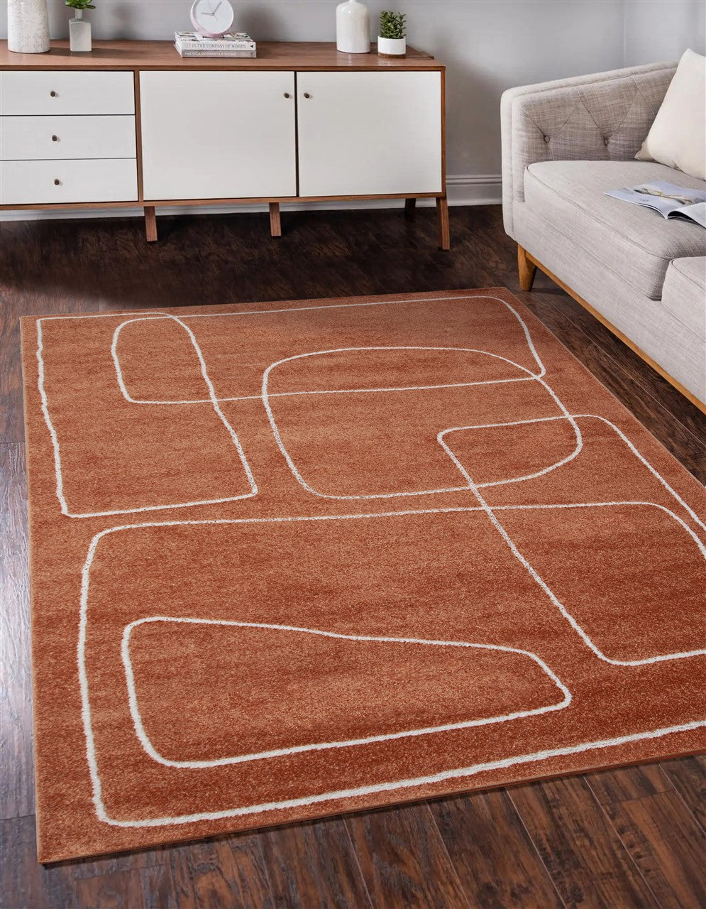 Tappeto Contemporaneo Atelier B Rust Bianco - Design Moderno Geometrico - Antiscivolo - Ideale per Soggiorno e Camera da Letto - CarpetLiving
