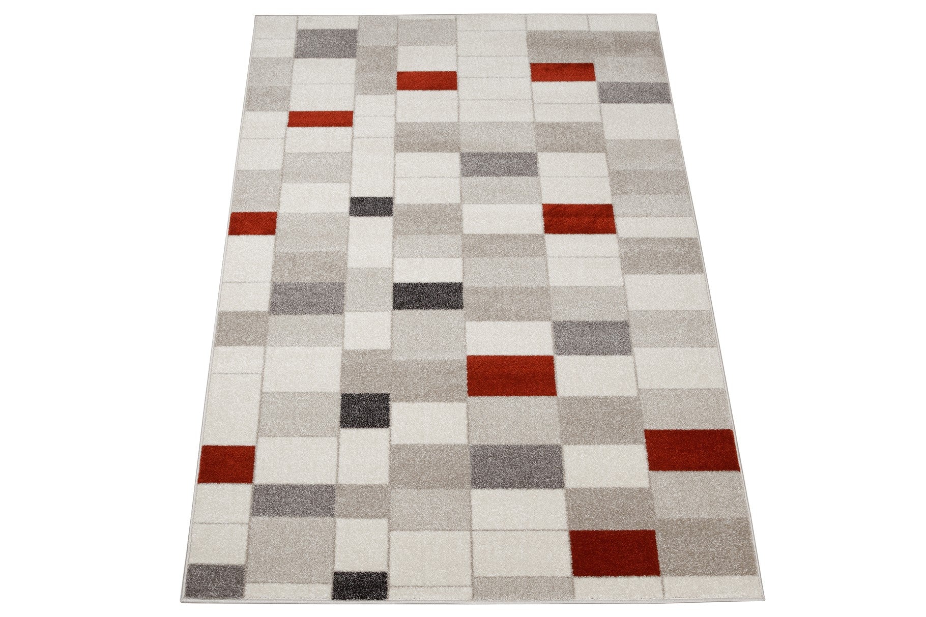 Tappeto Moderno Geometrico Casa Avorio, Rosso, Grigio - Disegno a Blocchi - Antiscivolo