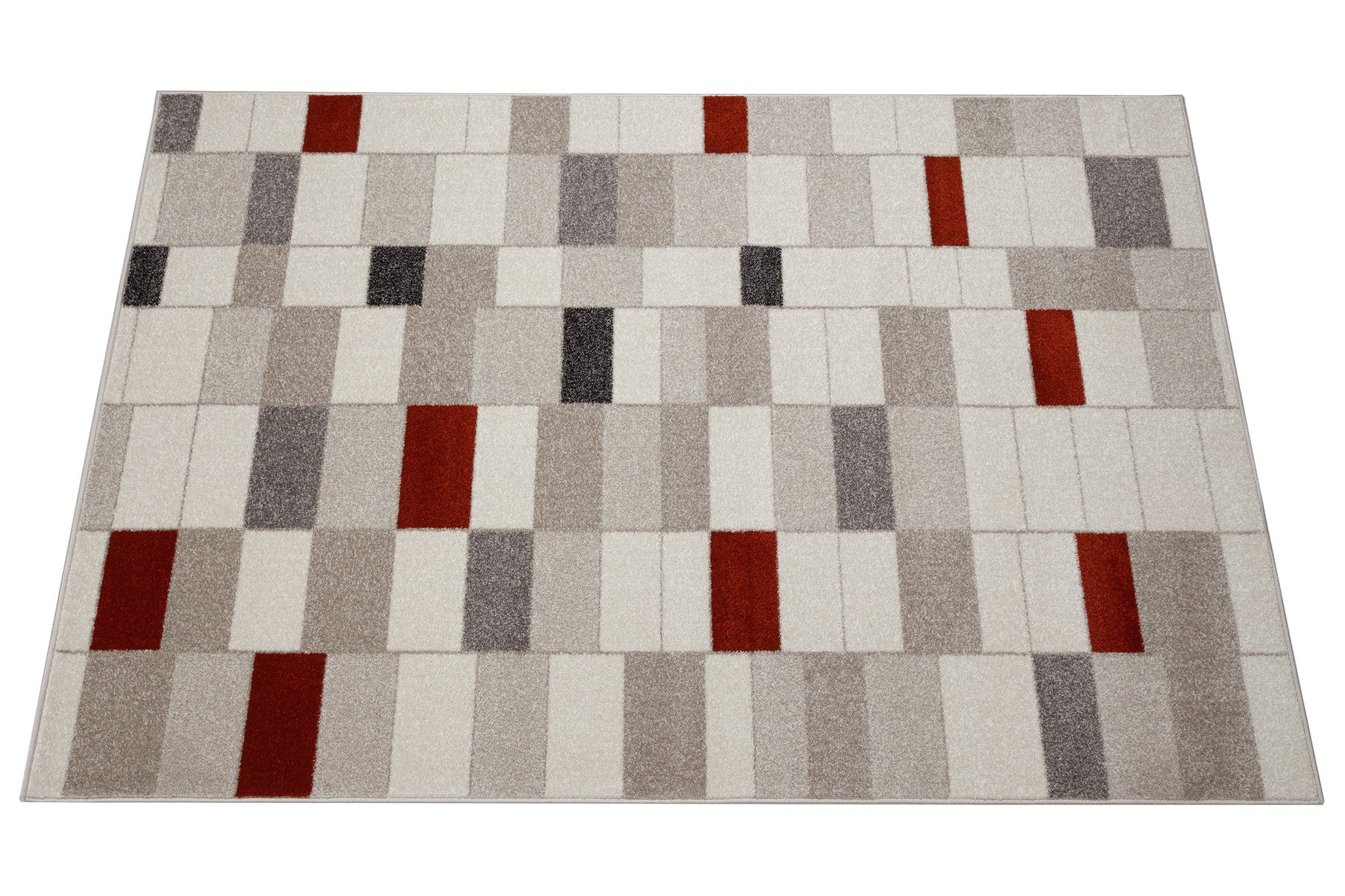 Tappeto Moderno Geometrico Casa Avorio, Rosso, Grigio - Disegno a Blocchi - Antiscivolo