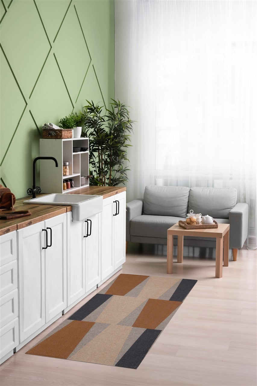 Tappeto Passatoia per la Cucina in Cotone Jaques Ruggine-Avorio | Design Moderno, Antiscivolo e Resistente