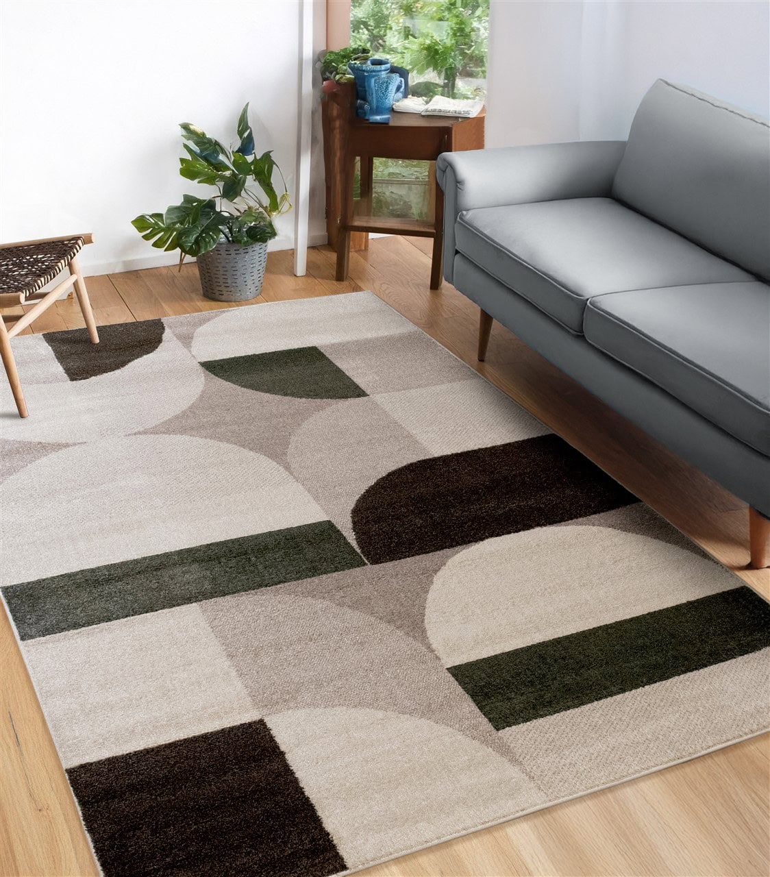 Tappeto Moderno BROOKLYN A Marrone Verde | Stile Geometrico