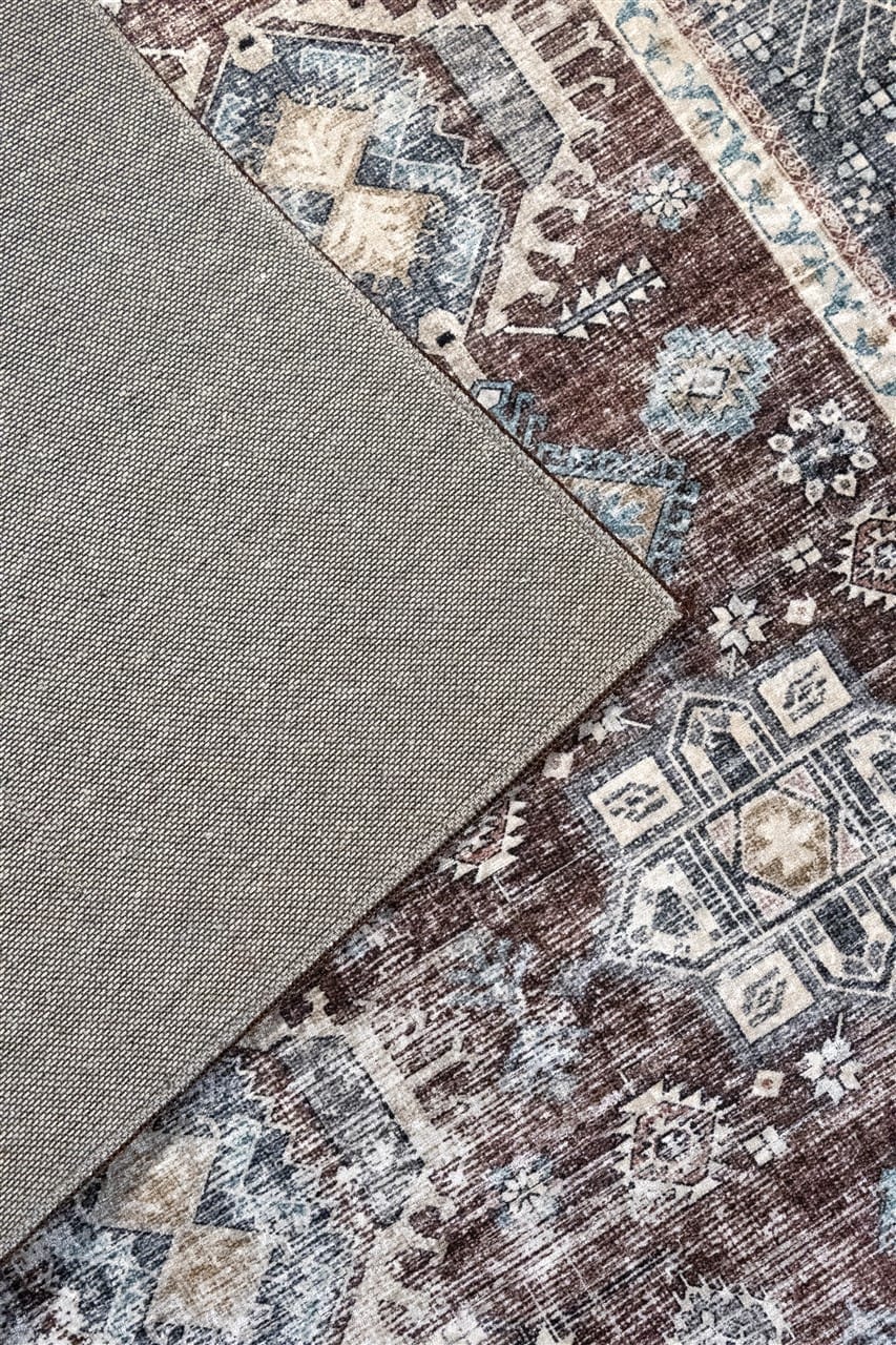 Tappeto Lavabile Stile Orientale Vintage - Design Rosso Blu