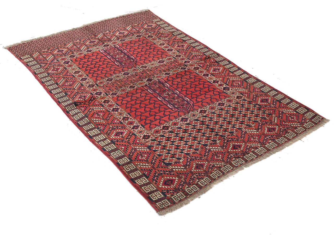 Antique Bouchara Oriental Rug: Authentic Turkmen Rug 183x115cm