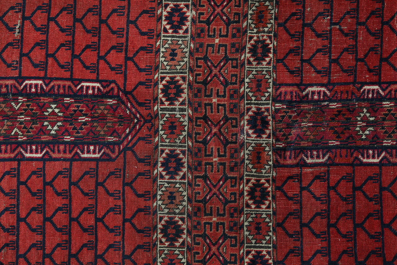 Antique Bouchara Oriental Rug: Authentic Turkmen Rug 183x115cm