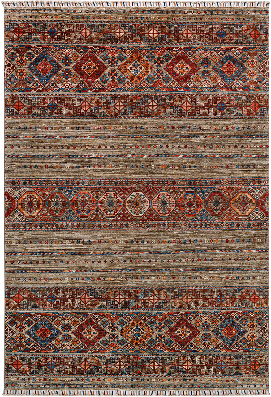 Tappeto Afghan grigio in lana, fatto a mano 252x172cm