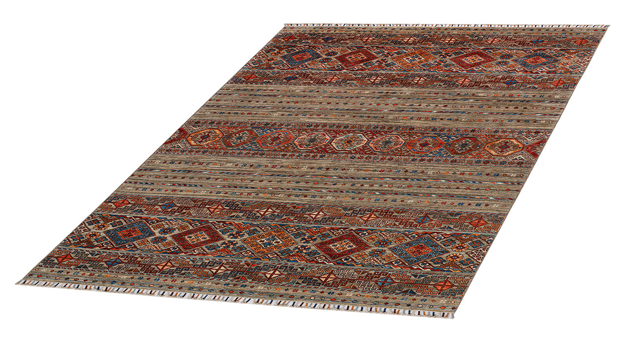 Tappeto Afghan grigio in lana, fatto a mano 252x172cm