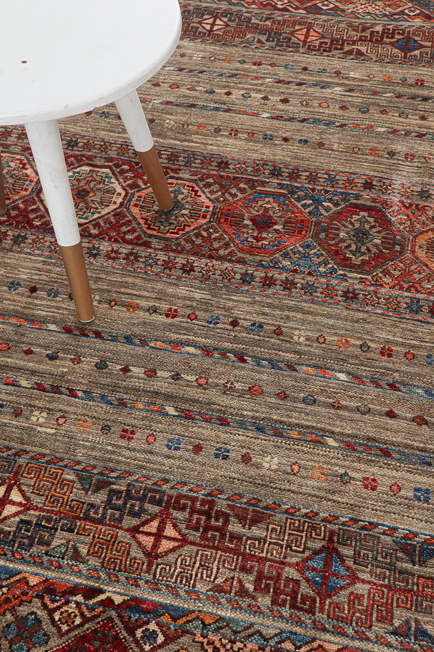 Tappeto Afghan grigio in lana, fatto a mano 252x172cm