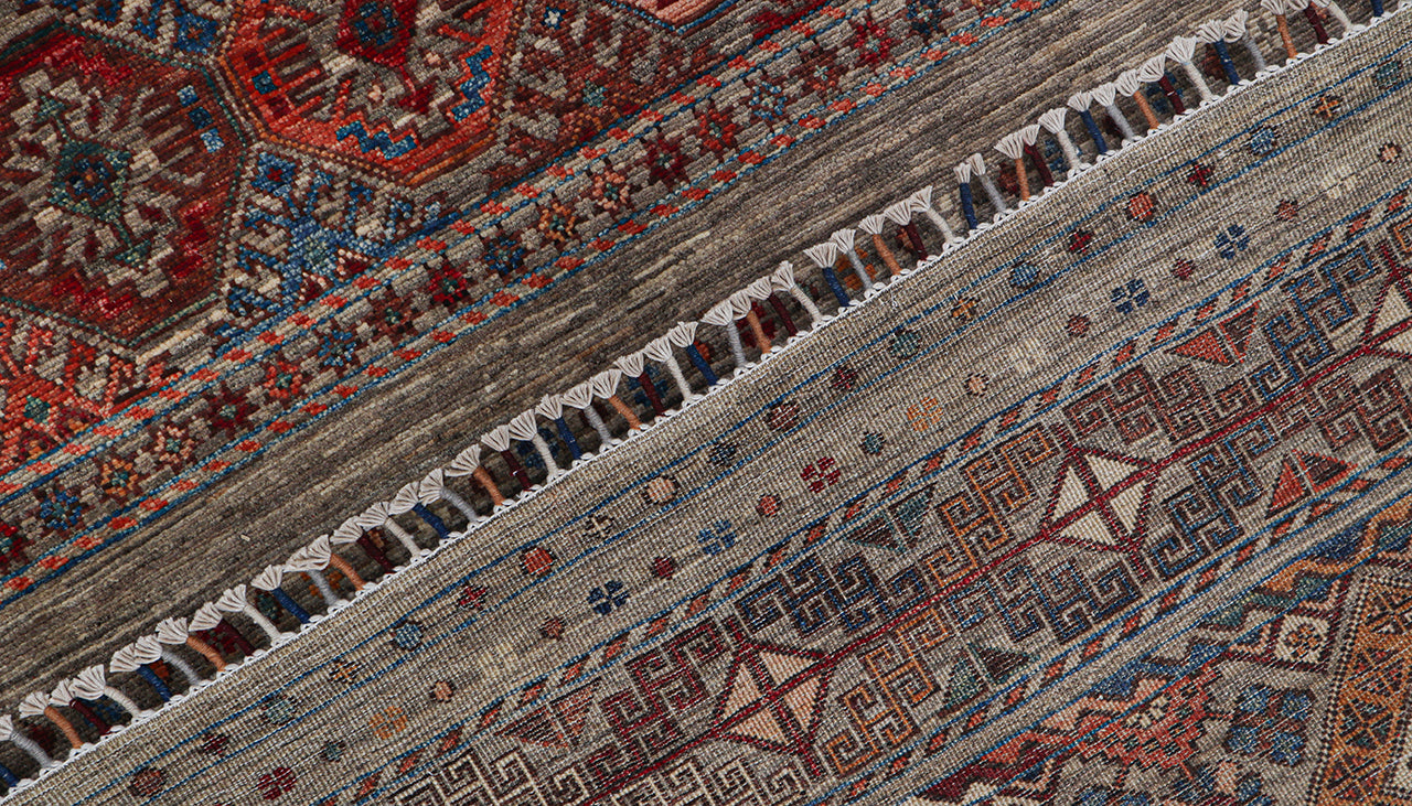 Tappeto Afghan grigio in lana, fatto a mano 252x172cm
