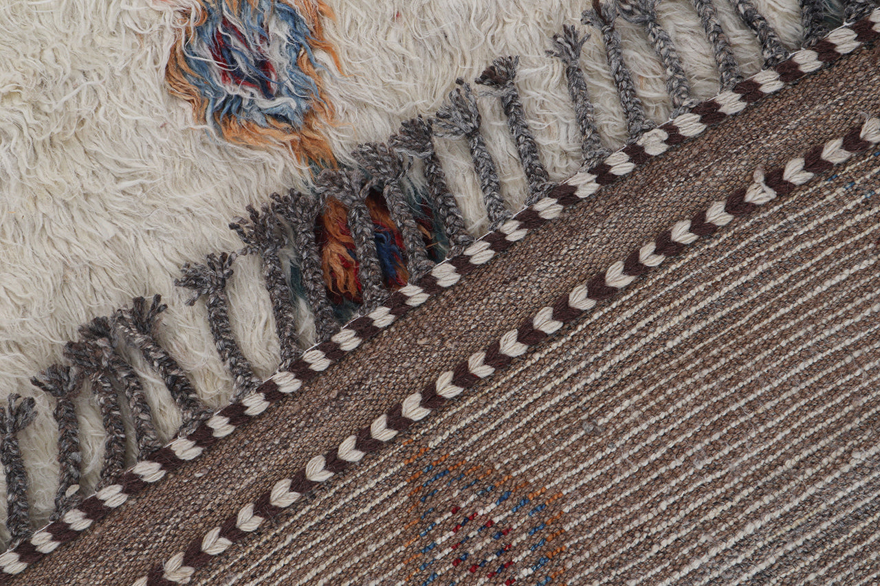 Tribal nomadic Berber carpet white, handmade 237x171cm