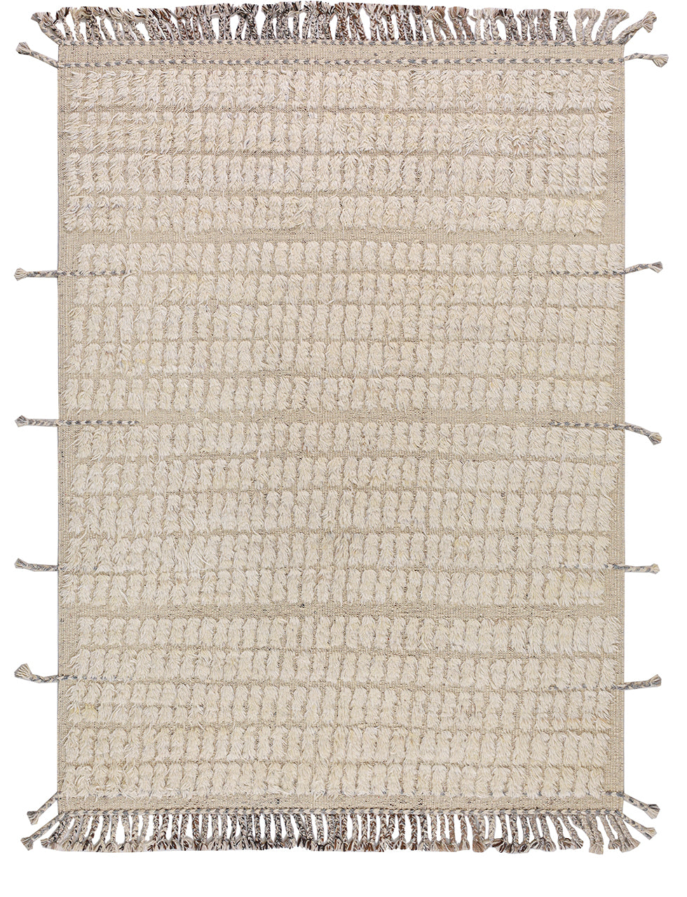 Modern design white Berber style carpet, handmade 241x176cm