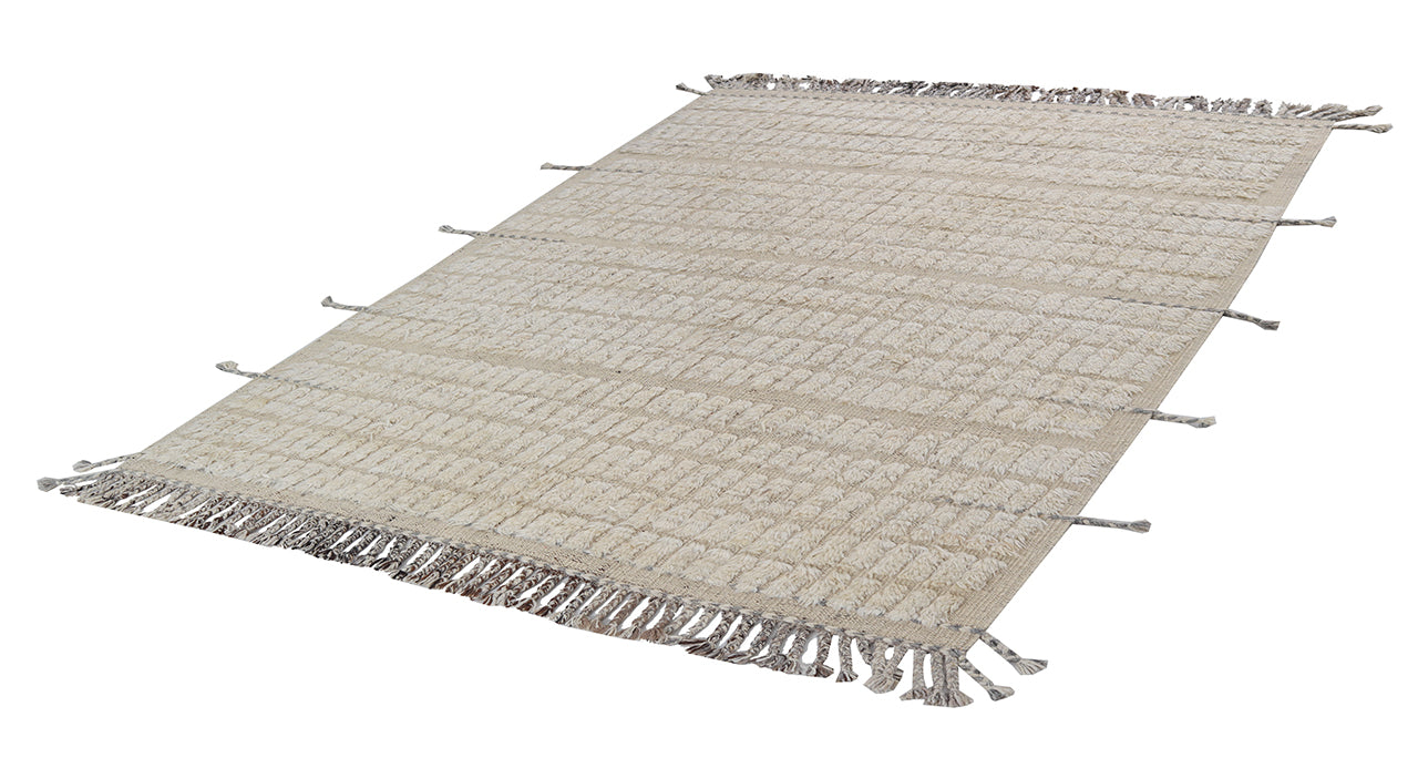 Modern design white Berber style carpet, handmade 241x176cm