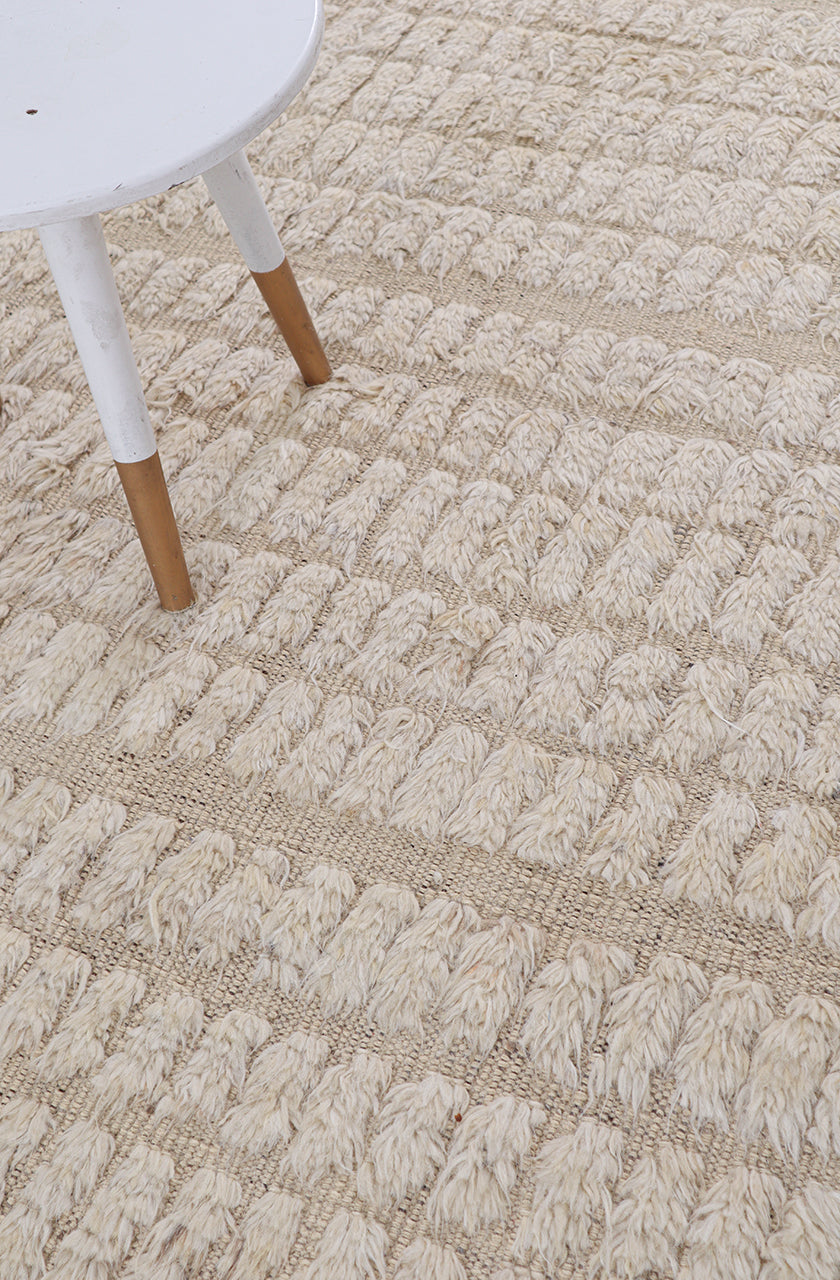 Modern design white Berber style carpet, handmade 241x176cm
