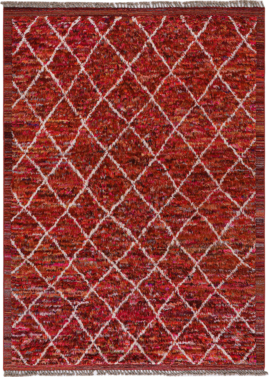 Long pile Berber carpet red, handmade 299x211cm