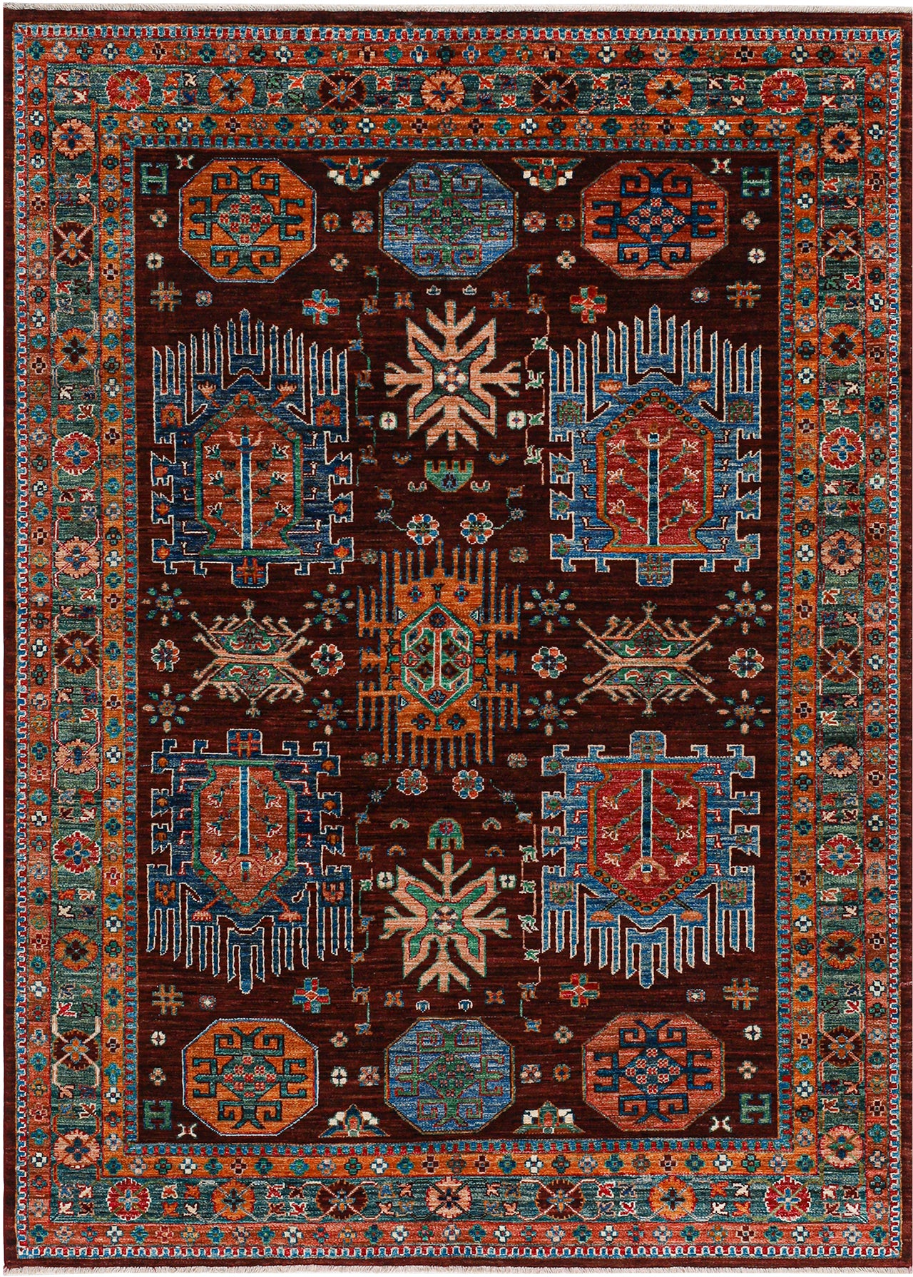 Tappeto Afghan multicolore in lana, fatto a mano 240x174cm