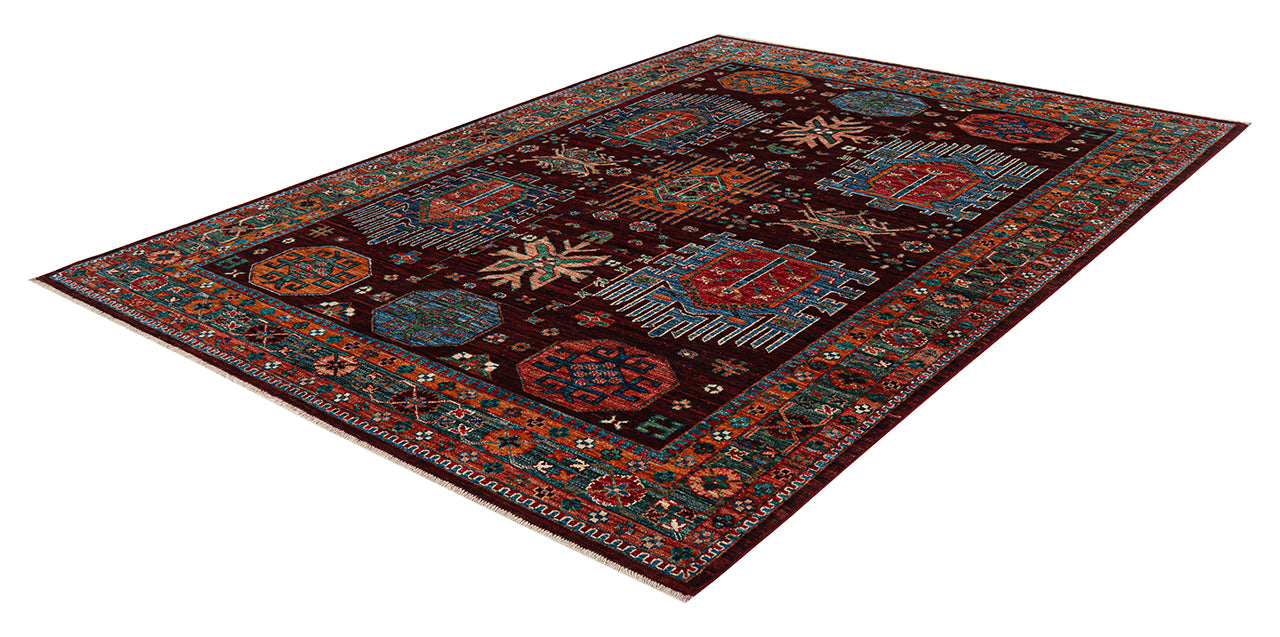 Tappeto Afghan multicolore in lana, fatto a mano 240x174cm