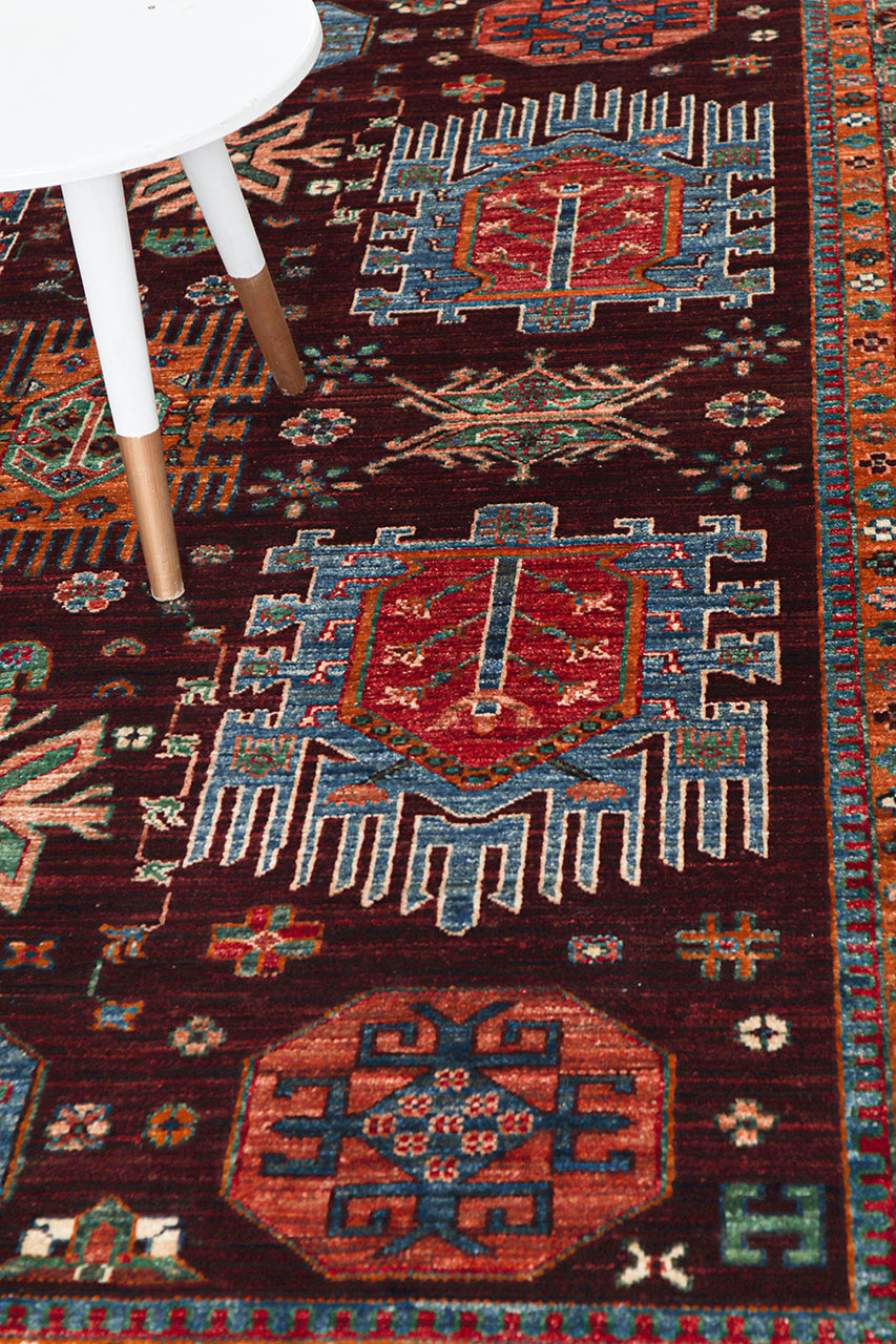 Tappeto Afghan multicolore in lana, fatto a mano 240x174cm