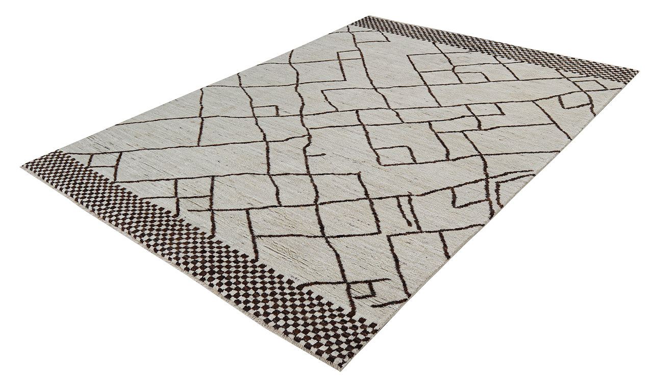 Modern design white Berber style carpet, handmade 242x175cm