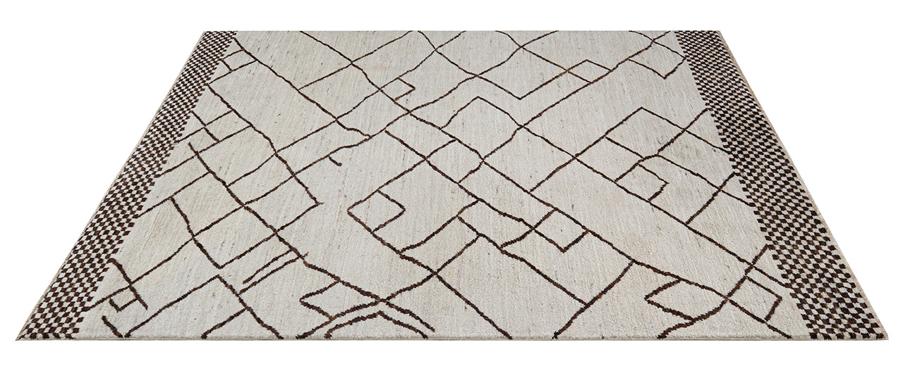 Modern design white Berber style carpet, handmade 242x175cm