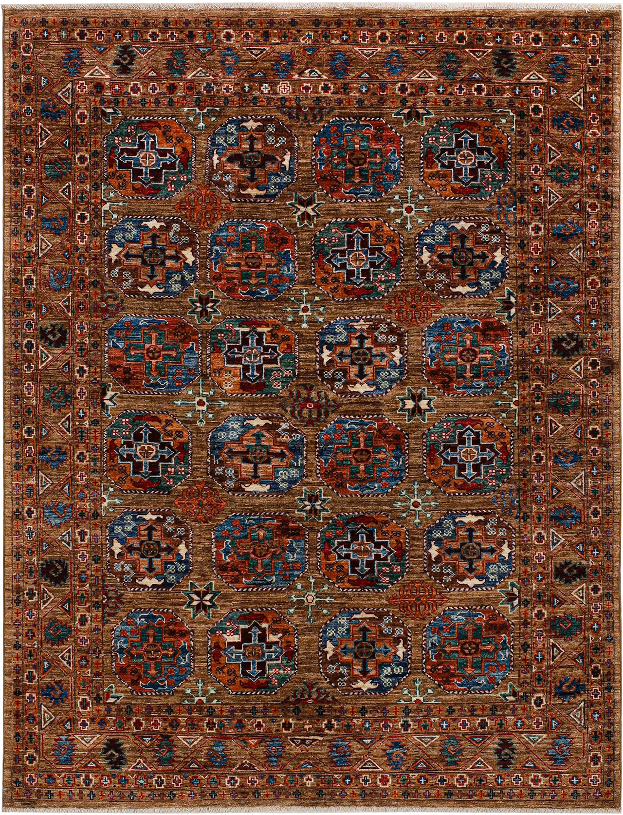 Afghan wool carpet brown, handmade 199x153cm