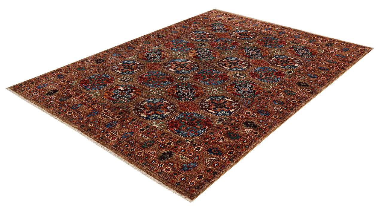 Afghan wool carpet brown, handmade 199x153cm