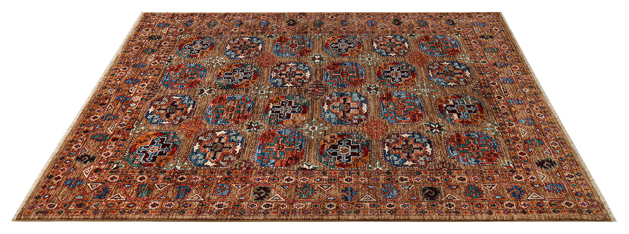 Afghan wool carpet brown, handmade 199x153cm