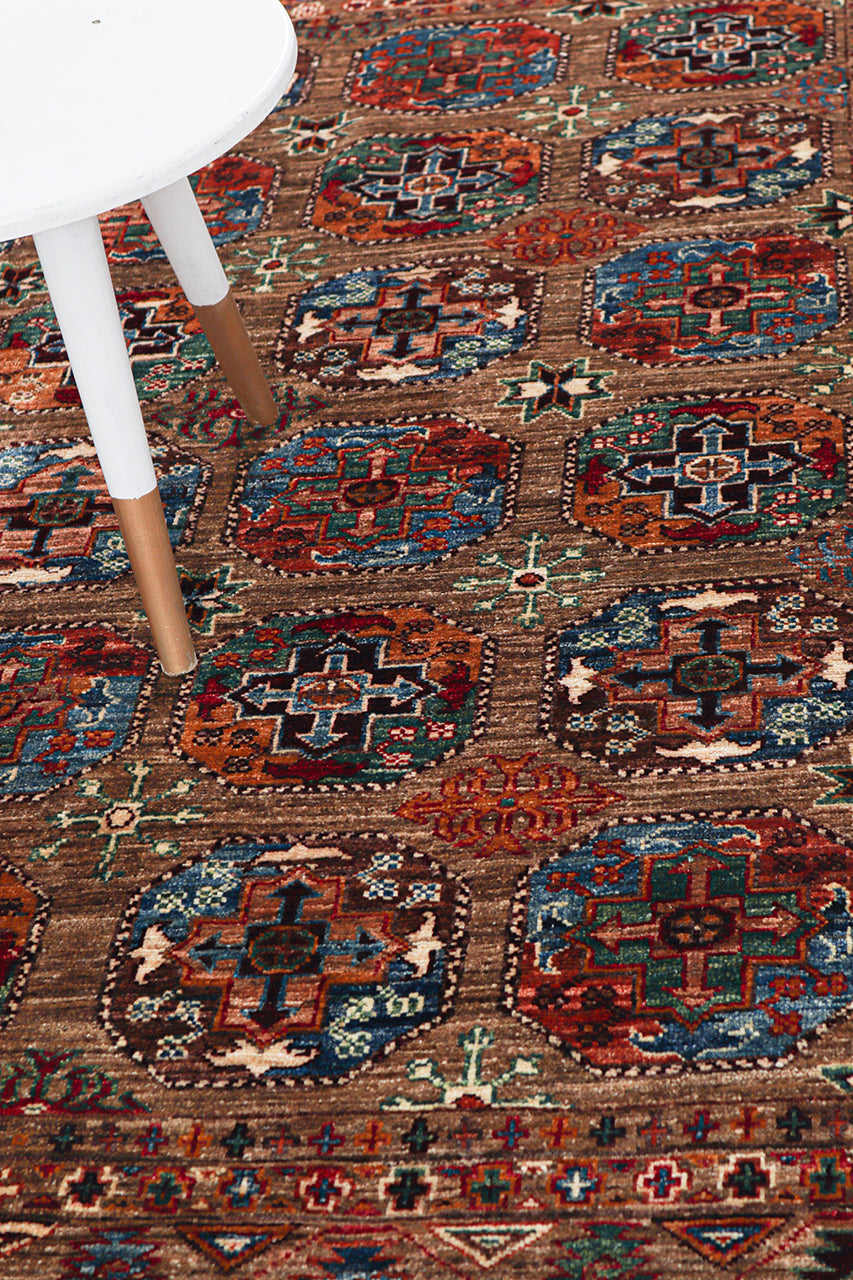 Afghan wool carpet brown, handmade 199x153cm