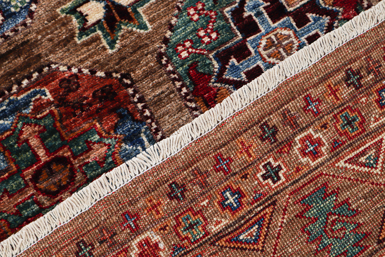 Afghan wool carpet brown, handmade 199x153cm