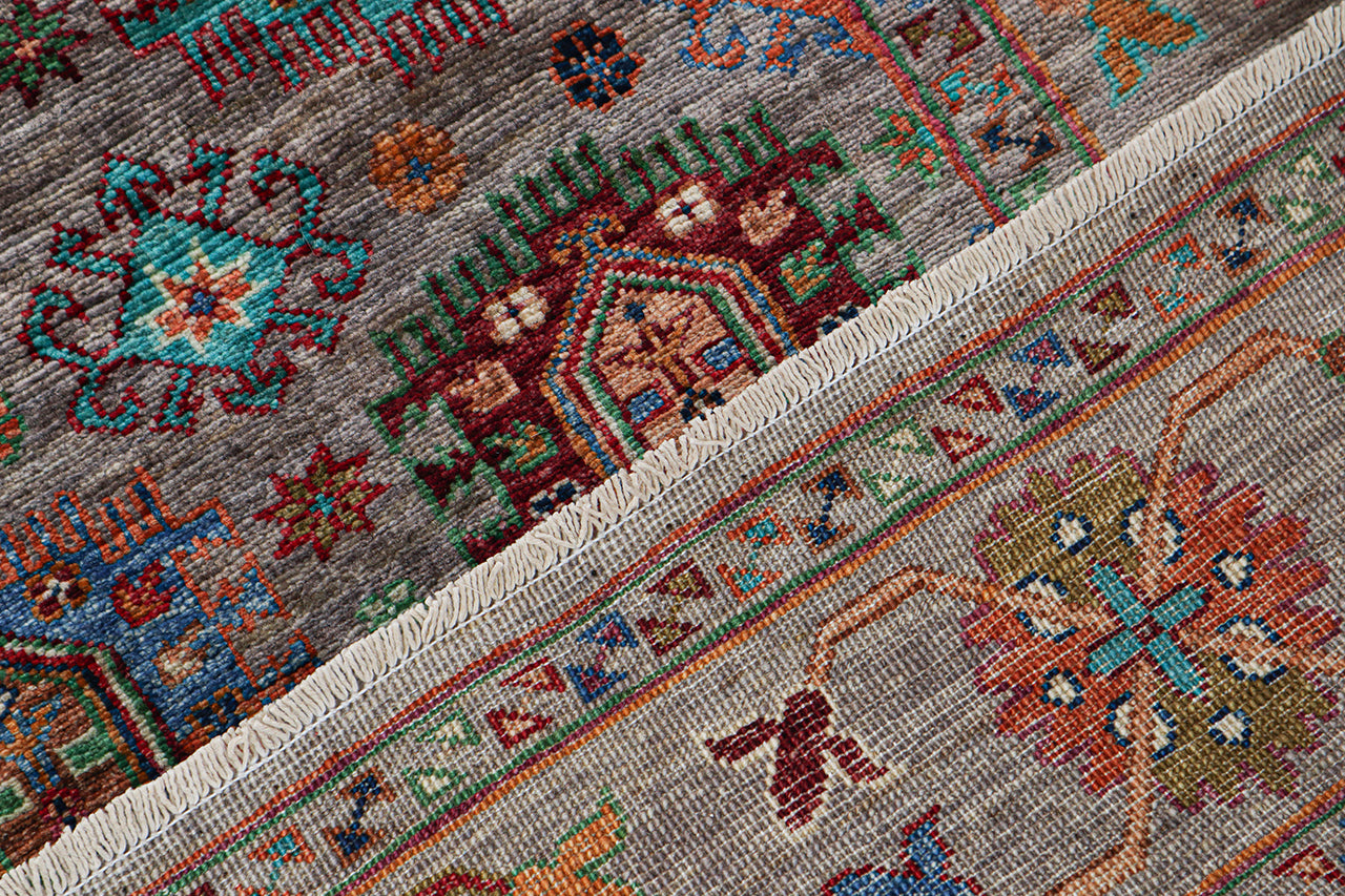 Tappeto Afghan grigio in lana, fatto a mano 195x123cm