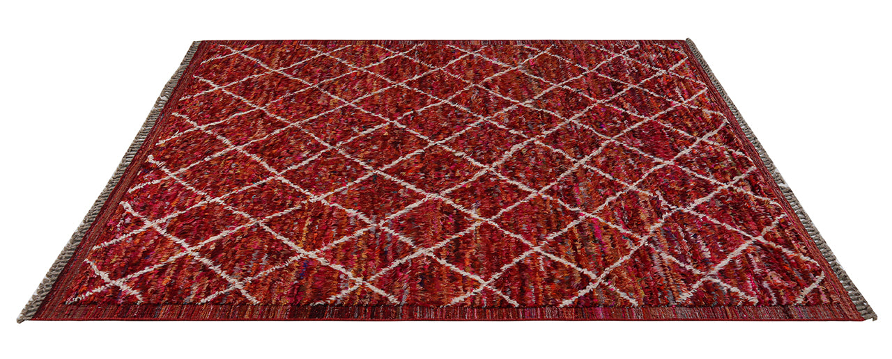 Long pile Berber carpet red, handmade 306x219cm