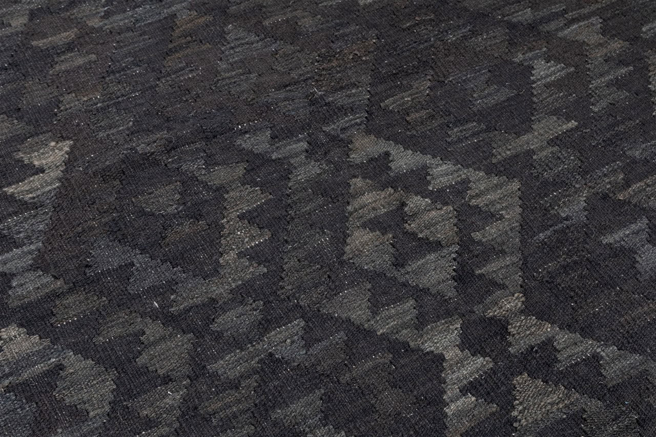 Tappeto Kilim Afghan Nero Naturale, Fatto a mano, 302x158cm